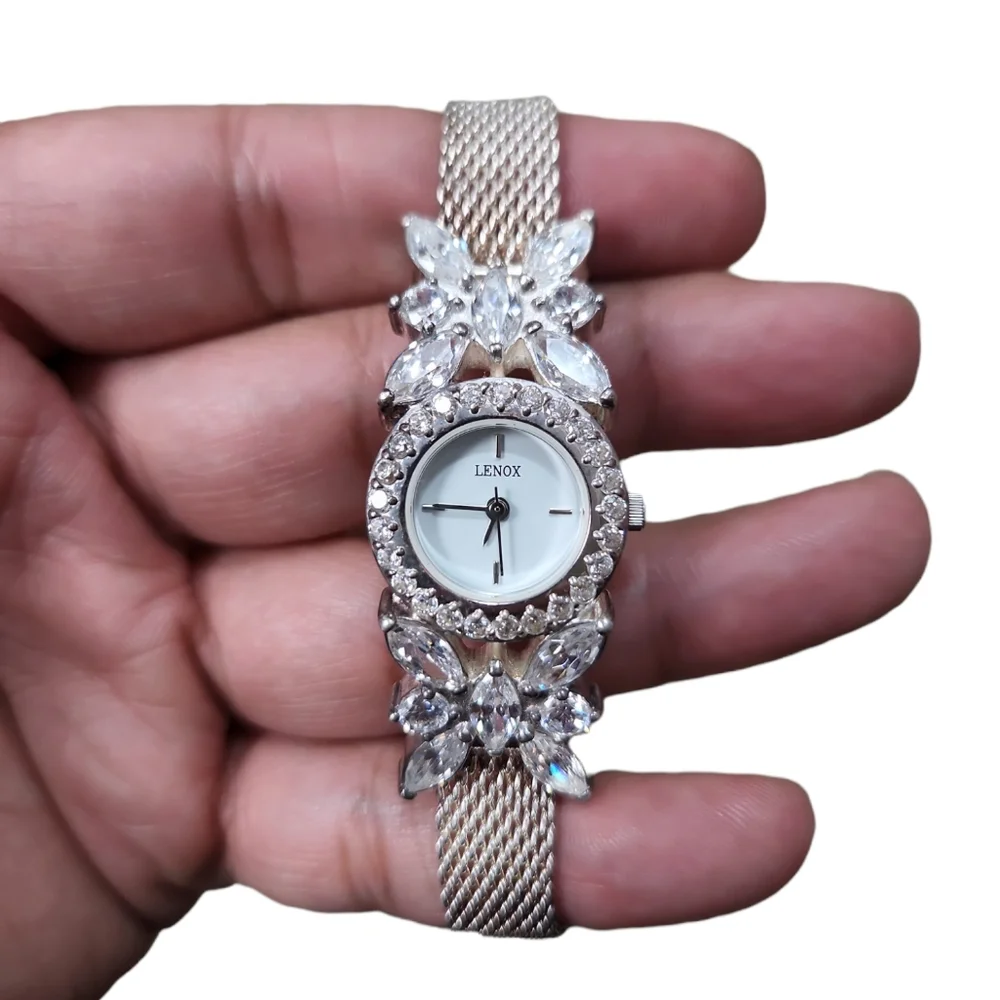 Vintage Lenox 925 Butterfly Crystal Stainless Steel Band Watch